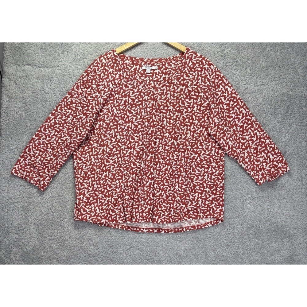 Chicos Dots V-Neck Top Womens Sz 4 XXL Coral White Slub Knit 3/4 Sleeve Career - Picture 6 of 10